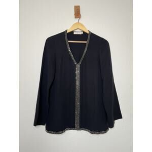 Tory Burch Silk Mallet Tunic Embellished Black Long Sleeve Blouse Top Size 2